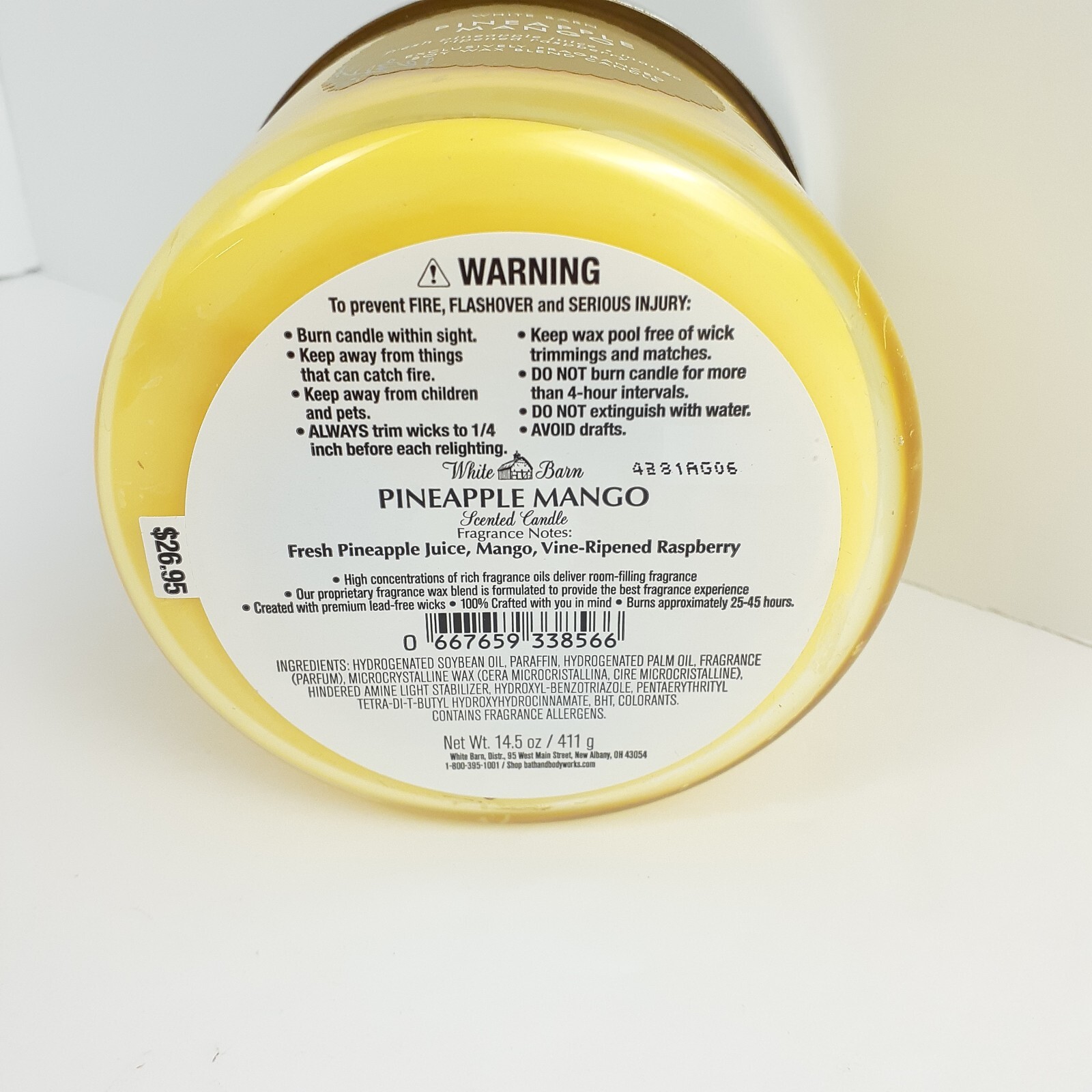 White Barn Pineapple Mango Scented 3 Wick Candle Burns 25-45 Hrs 14.5oz Fruit