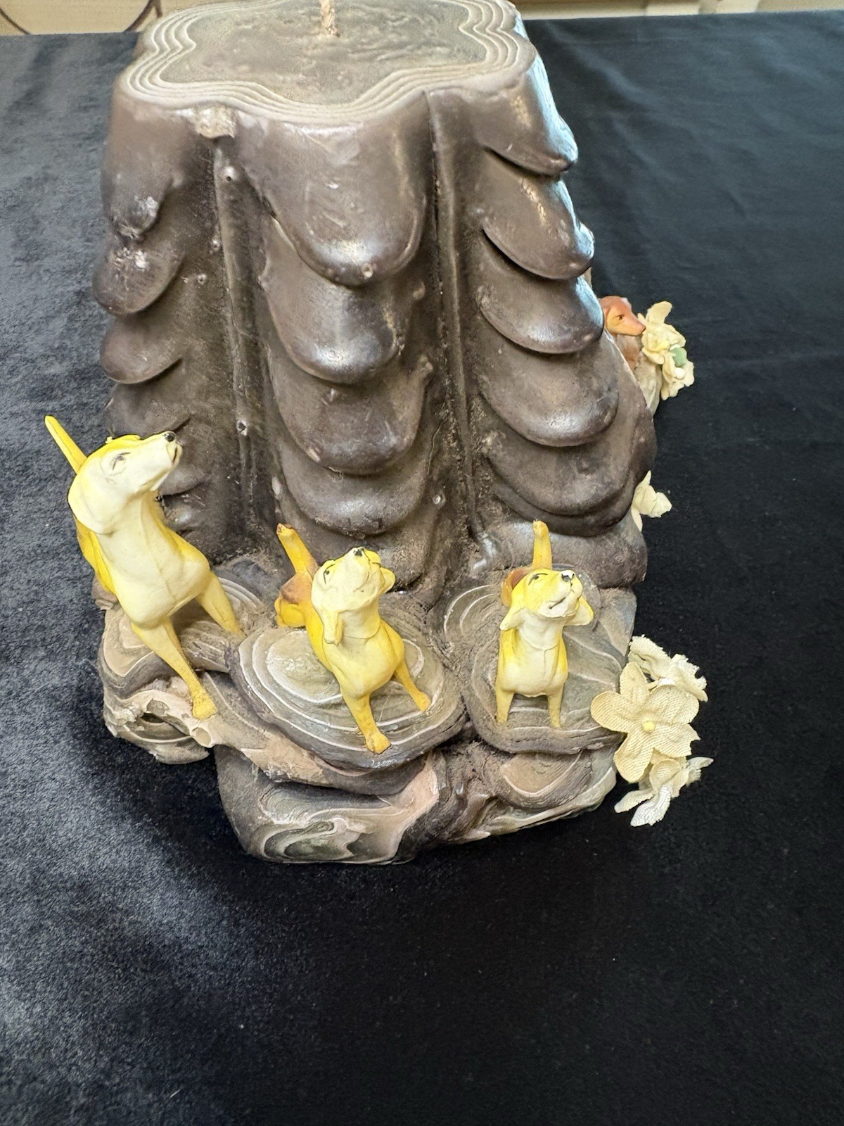 Vintage Tree Stump Wax Art Candle / Whimsical Woodland Animal Figurines