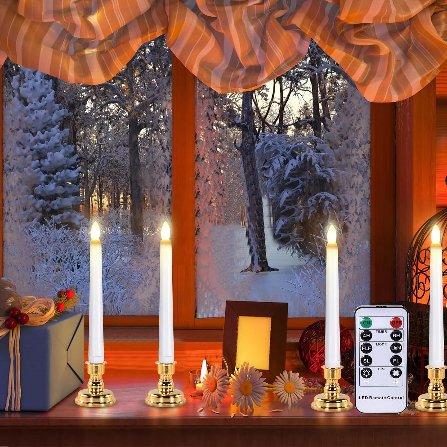 LED Window Candles, Christmas Flameless Window Candle Lights with Timer Battery