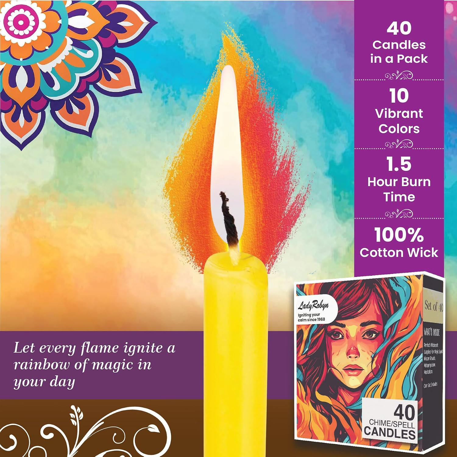 40 Pack Spell Chime Candles-4 Inch Multi-Colored, Candle – for Home Decor Kitche