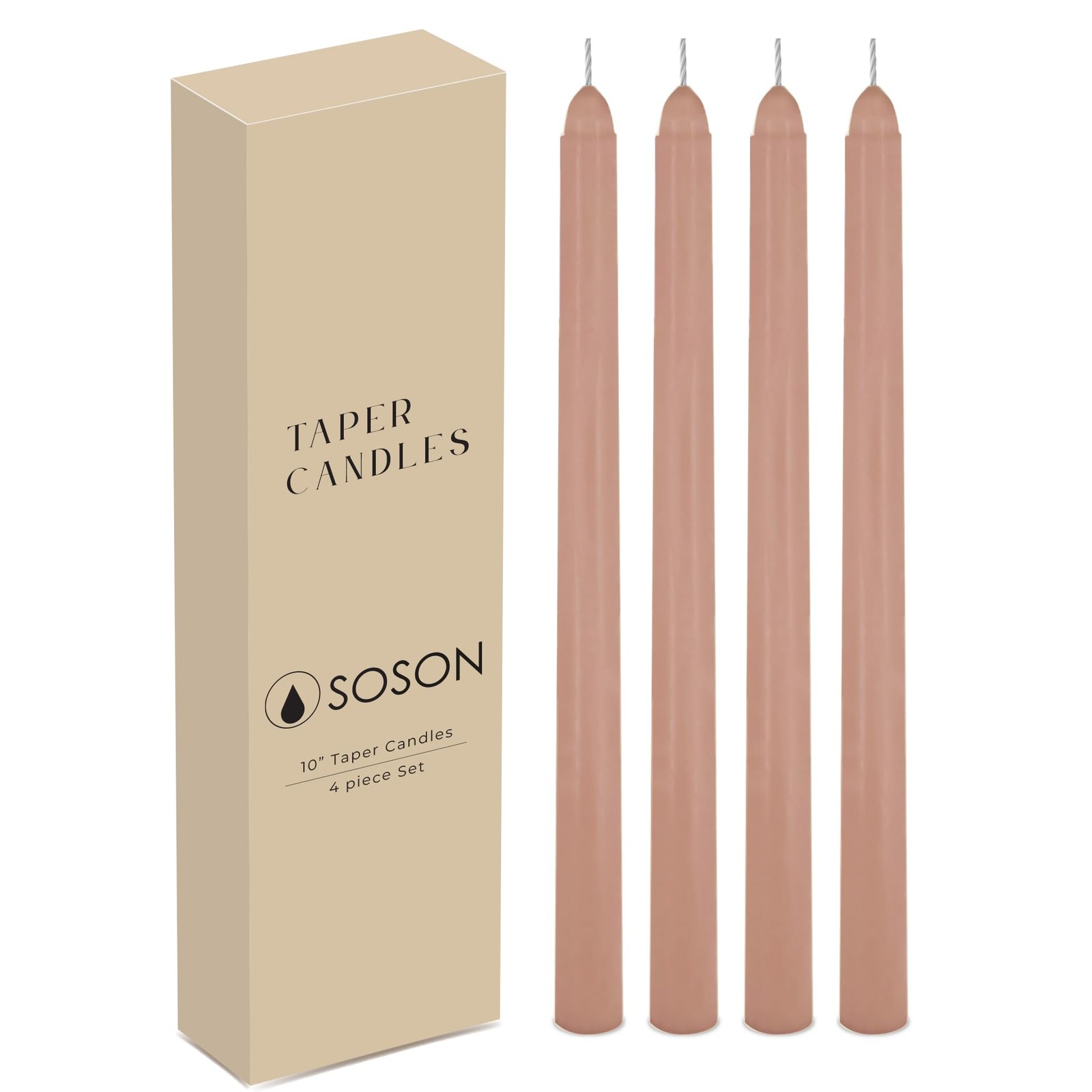 10 Inch Taupe Taper Candles Dripless Long Burning Tall Candlesticks 4 PCS