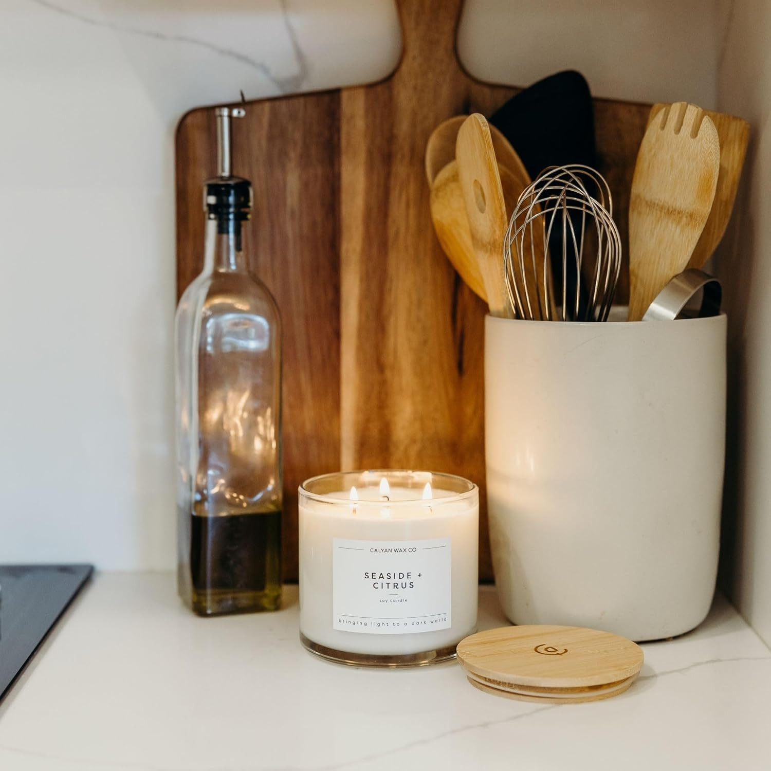 Seaside & Citrus 3 Wick Scented Candle – 43 Hour Burn – Luxury 3 Wick Soy Candle