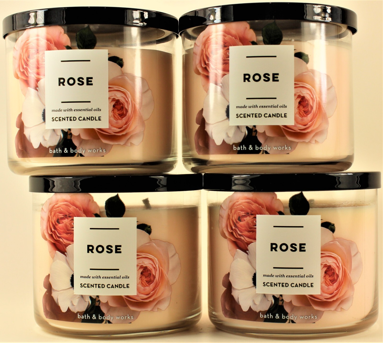 QTY 4 – Bath & Body Works White Barn ROSE 3-Wick 14.5 Oz Scented Candle