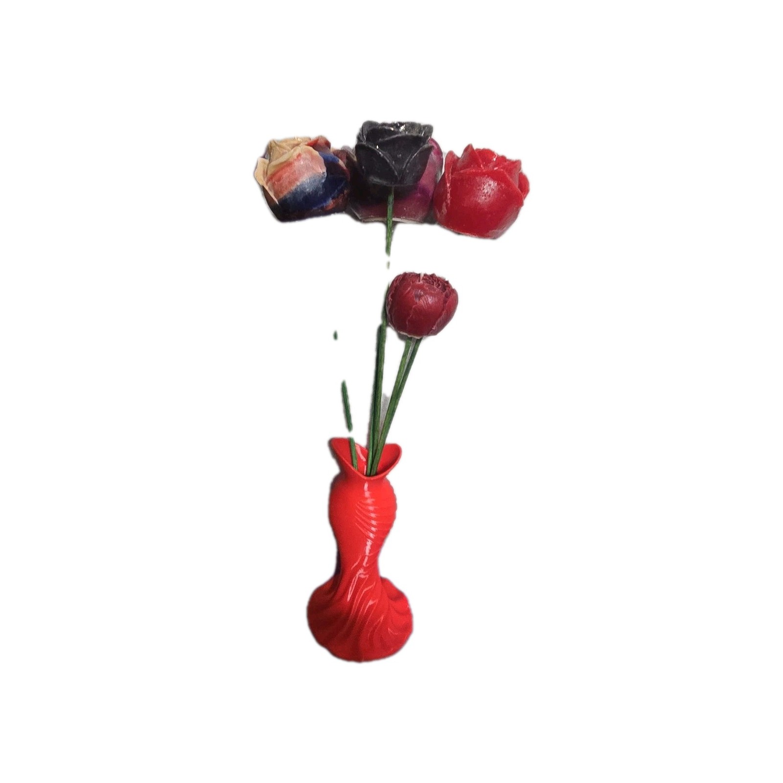 1/2 Dozen Stemmed Flower Candle Bouquet in Red Vase Multicolor