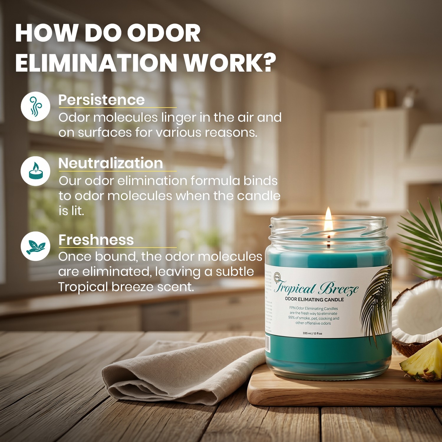 FPN Pet Cooking Smoke Odor Eliminating Candles Tropical Breeze Scent 12oz – 2 Ct