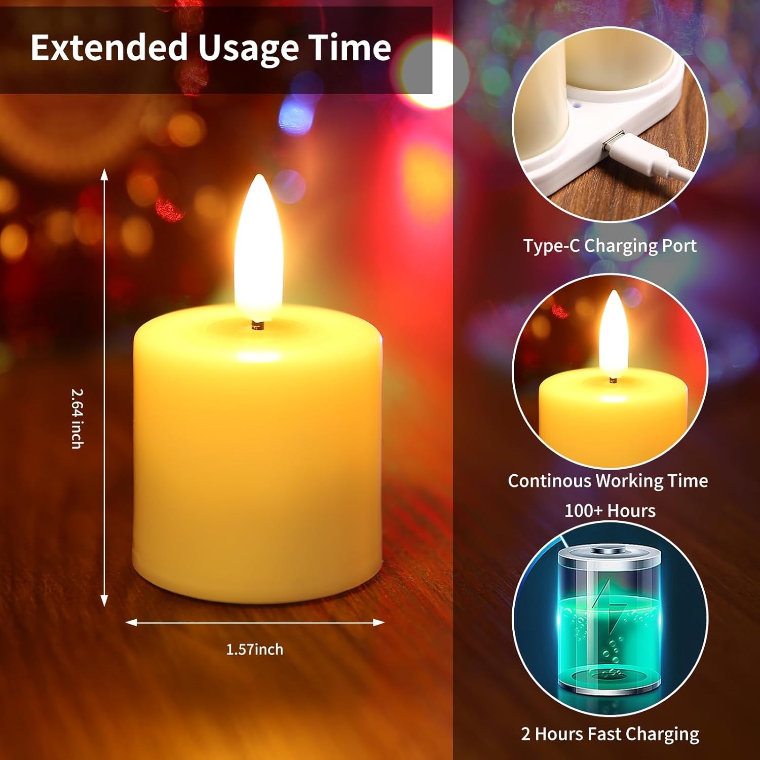 YBU Rechargeable Flameless 1.6 inches x x 2.2 inches, Amber