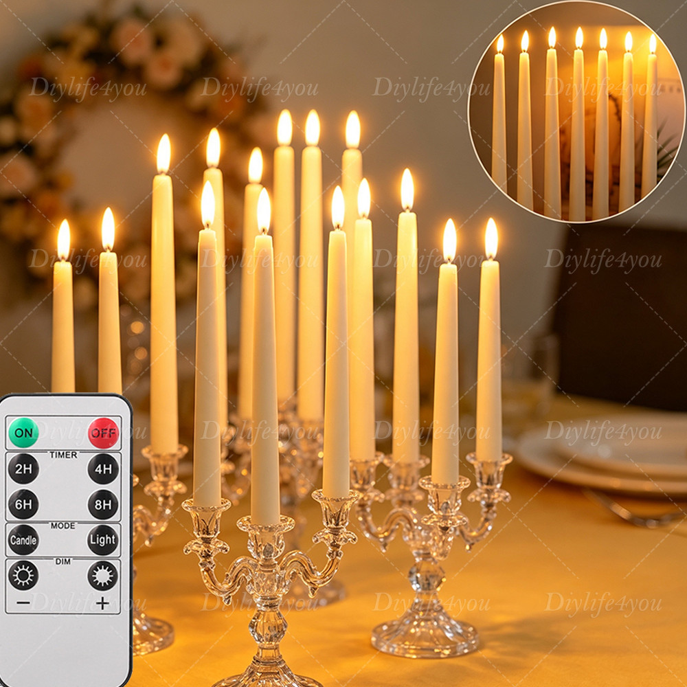12Pack Flickering Flameless Taper Candles Light with Remote Control Timer Dimmer