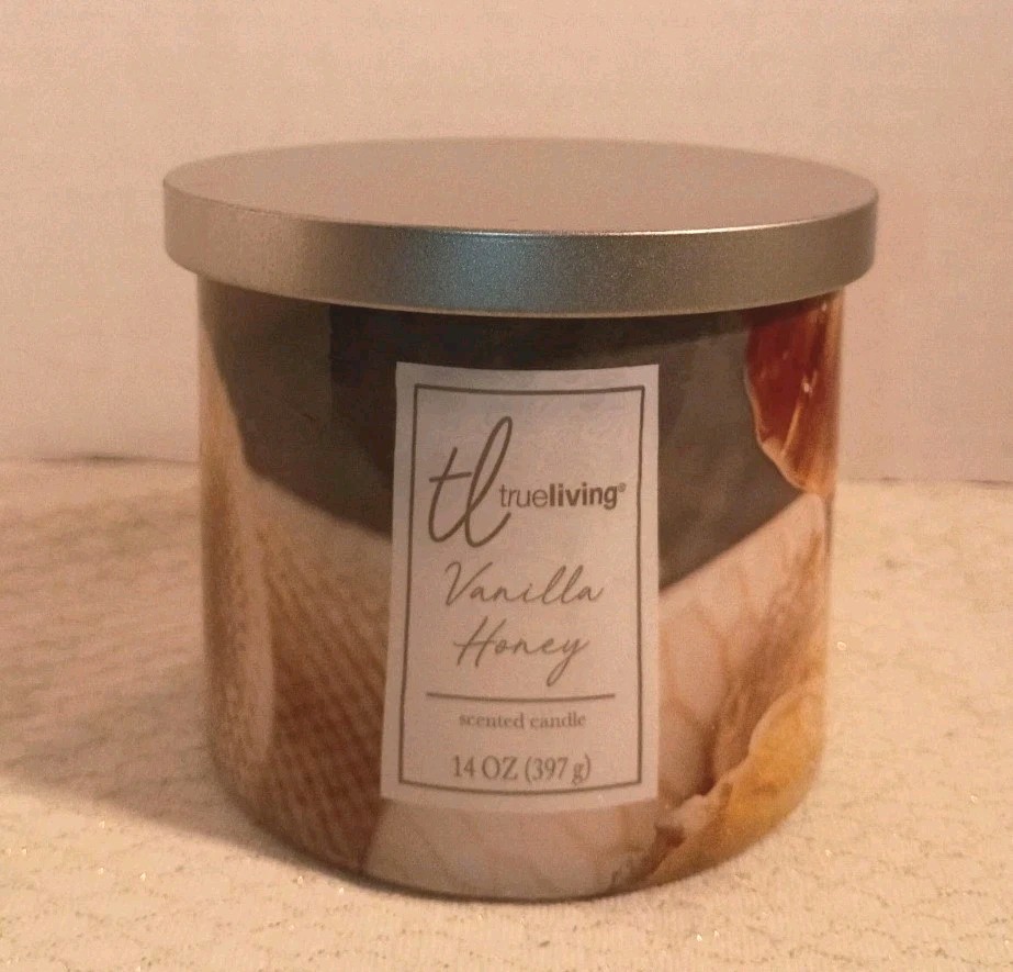Set Of 4 TRUE LIVING ~VANILLA HONEY ~ 3WICK SCENTED CANDLES 14.5oz Brand New
