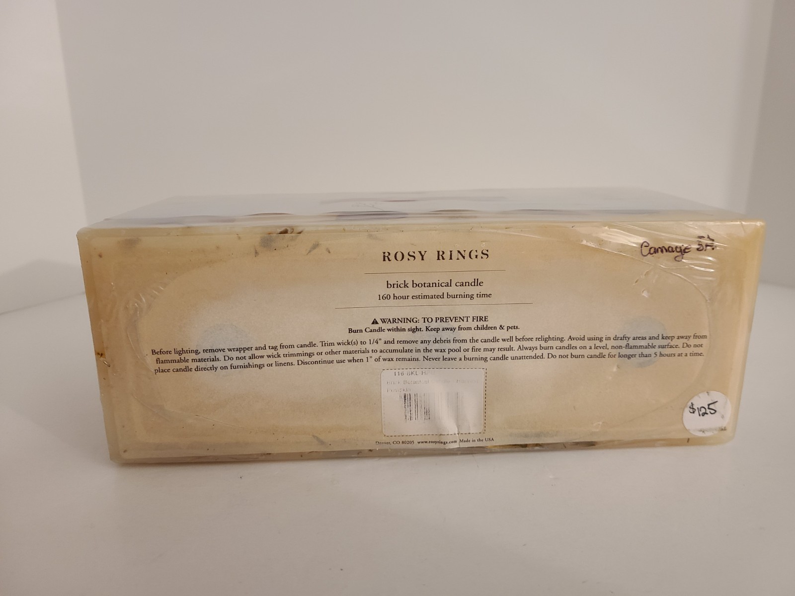 Rosy Rings Botanical Large Brick Candle 3 Wicks HARVEST PUMPKIN 160hr NEW
