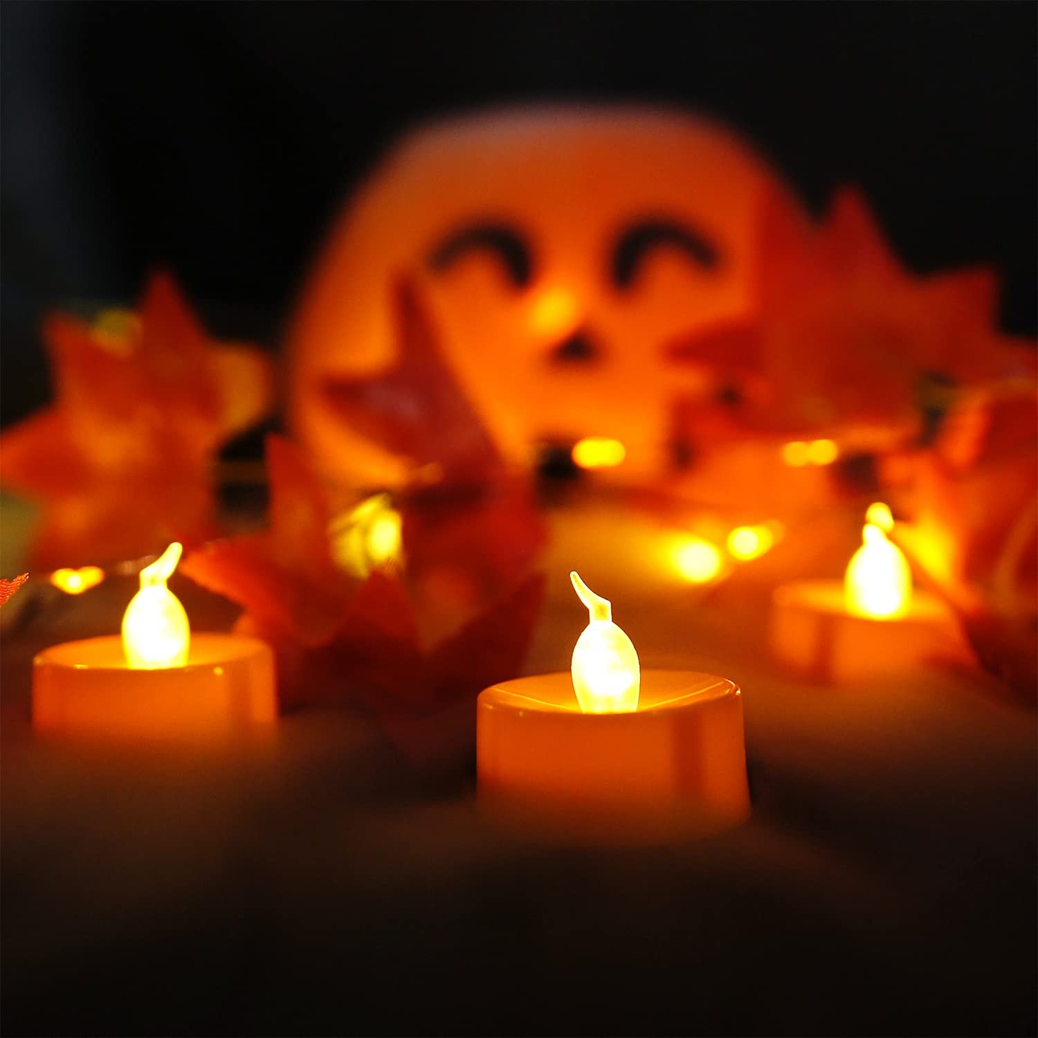 Halloween 24 Pack Orange Tea Light Candles, Battery Operated LED Tealights, S…