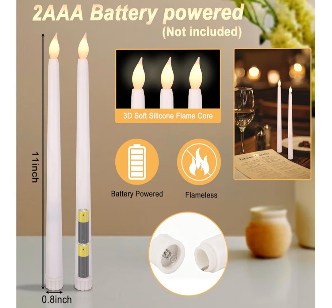 Flameless LED Taper Candles 72 Pack AAA Battery Operated 11 Inch Flickering. NEW