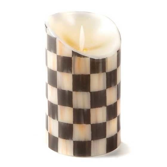 MacKenzie Childs Set of 3 Pillar Flicker Candles COURTLY CHECK 5″, 7″, 9″