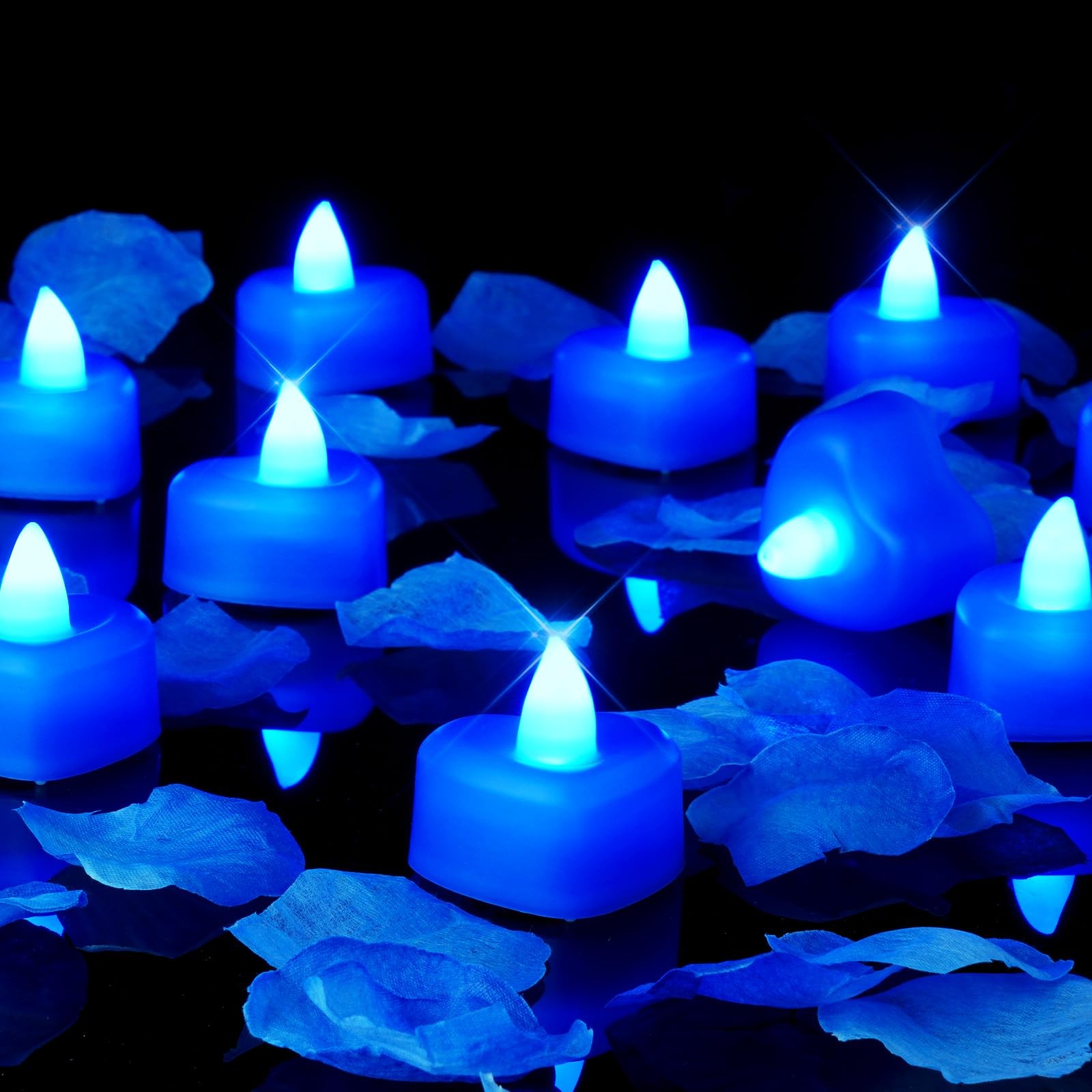 Amagic 1000 Pieces Blue Artificial Rose Petals with 12 Blue Heart LED Tea Lights
