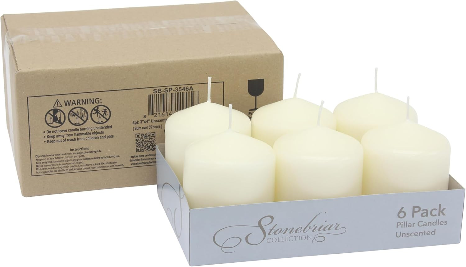 Unscented Pillar Candles – 35 Hour Burn Time, Long-Lasting Wax Candles for Weddi