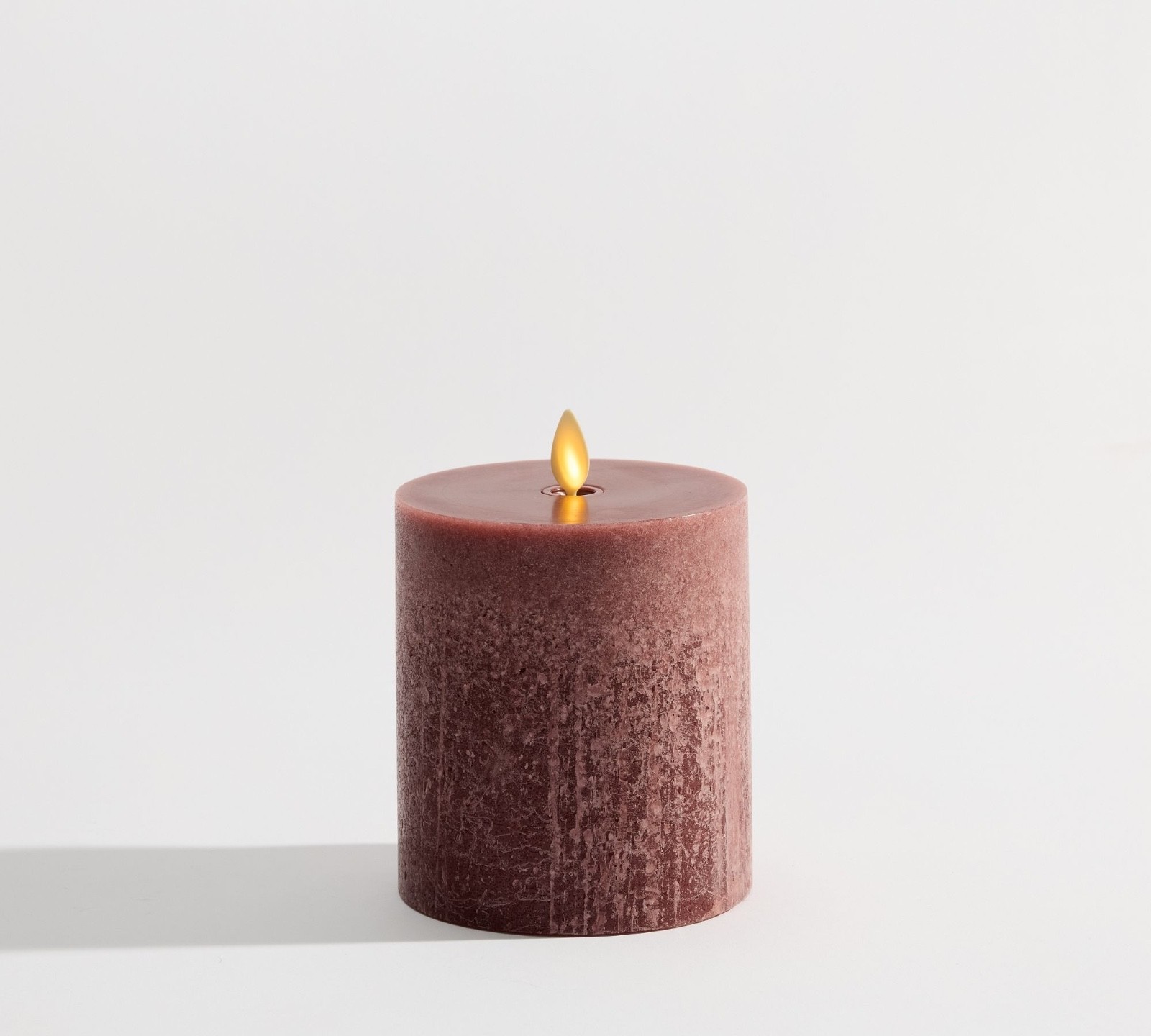 POTTERY BARN FLICKERING FLAMELESS BORDEAUX PILLAR CANDLE SALT WASHED 4 x 4.5 NEW