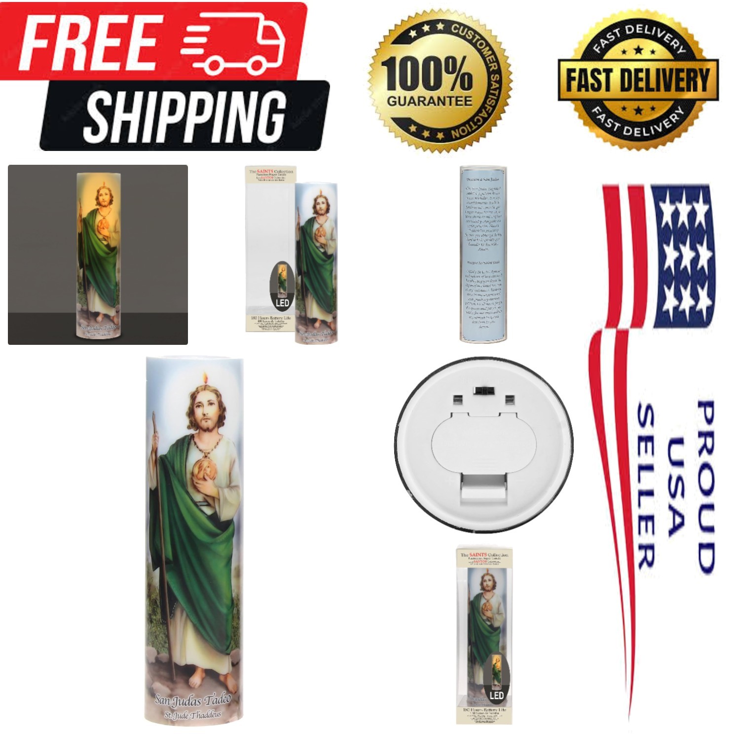 St. Jude Prayer Candle with Flickering LED & Cordless Design for Elegant Decor