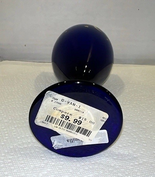 Vintage Celestial Sun Moon Stars Cobalt Blue Glass Vanilla Scent Candle 1990s