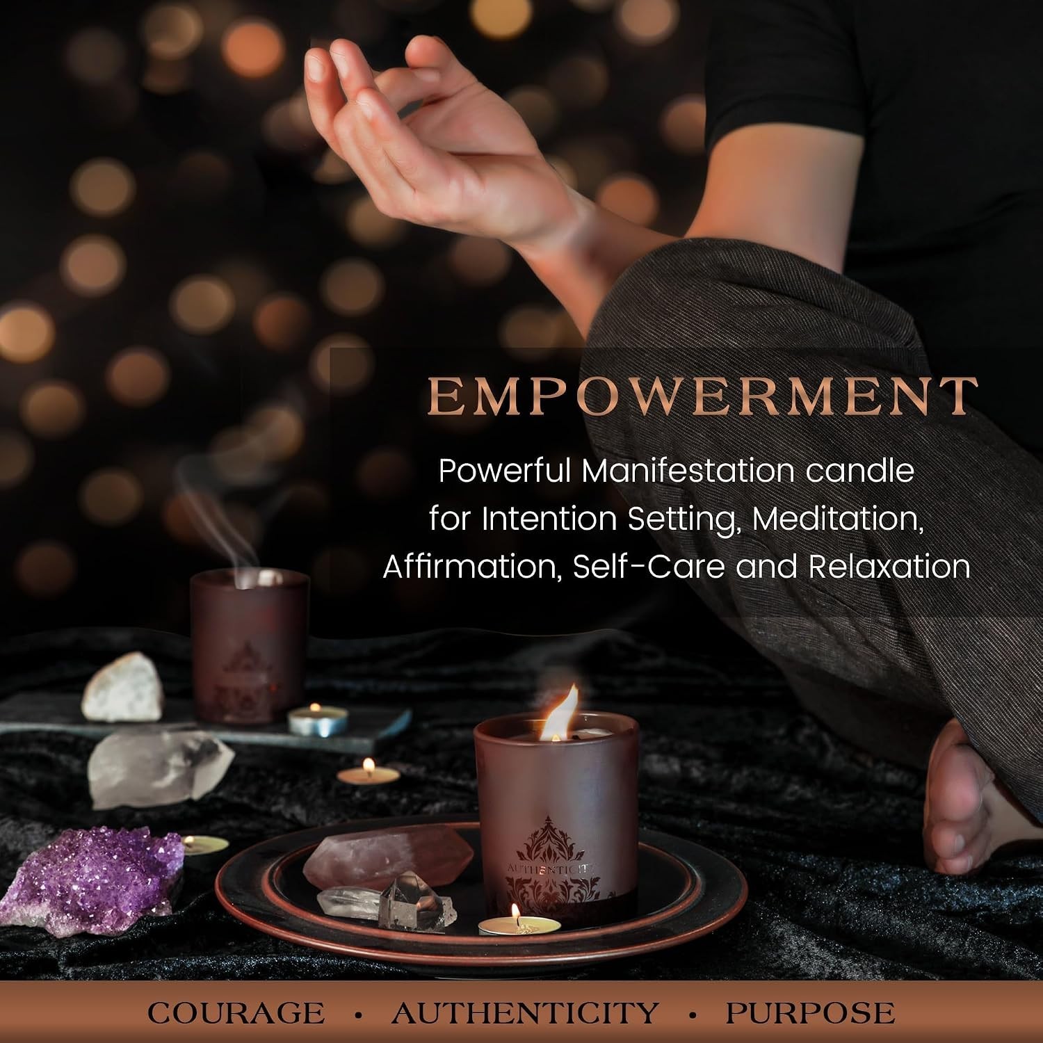 Luxury Forest Mahogany Empowerment Candle with Black Tourmaline Crystals – 7.4oz