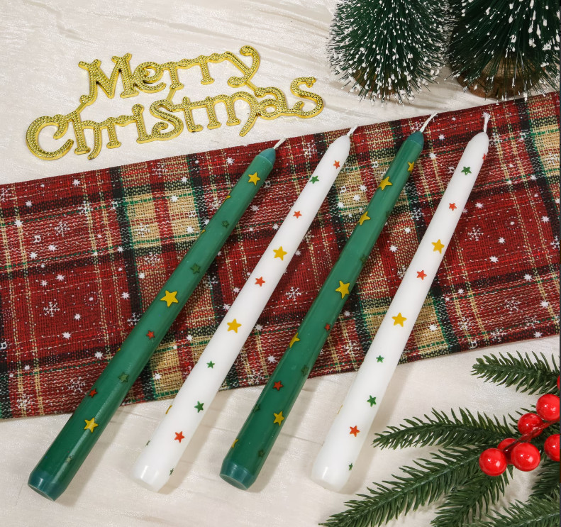 4pcs/ Set Christmas Taper Candles, 10 inches Tall Unscented Christmas Candles