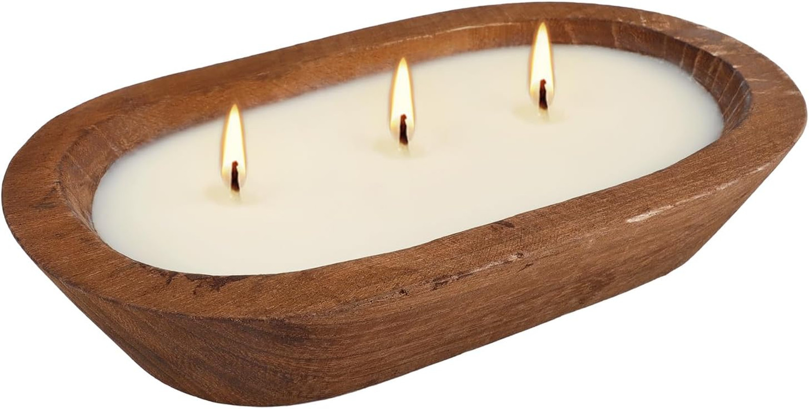 Citronella Scented 3-Wick Candle Oval Wood Bowl Candle, Clean Burning