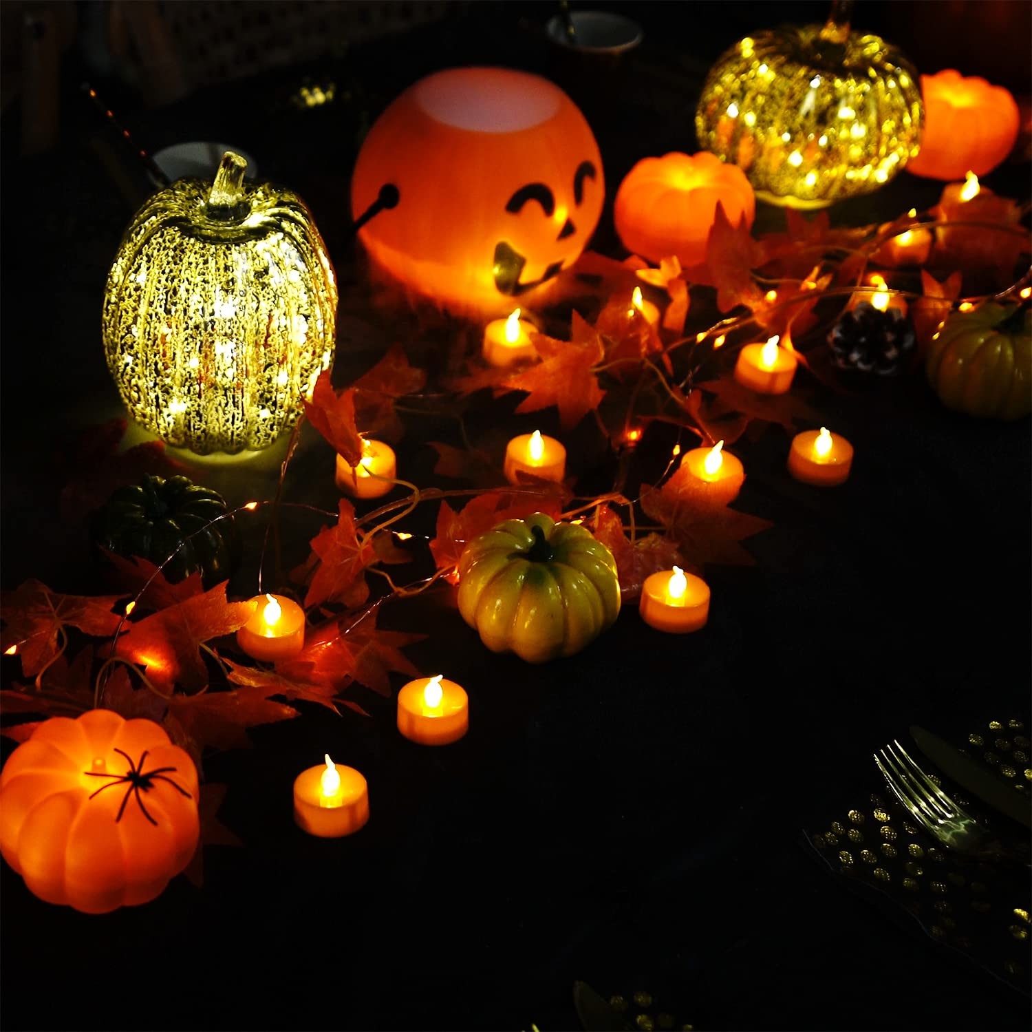 Halloween 24 Pack Orange Tea Light Candles, Battery Operated LED Tealights, S…