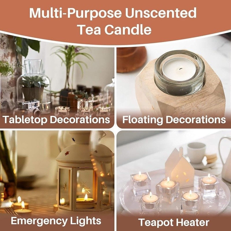 Tea Light Candles Odourless Long Burning Party Decorations Indoor Outdoor
