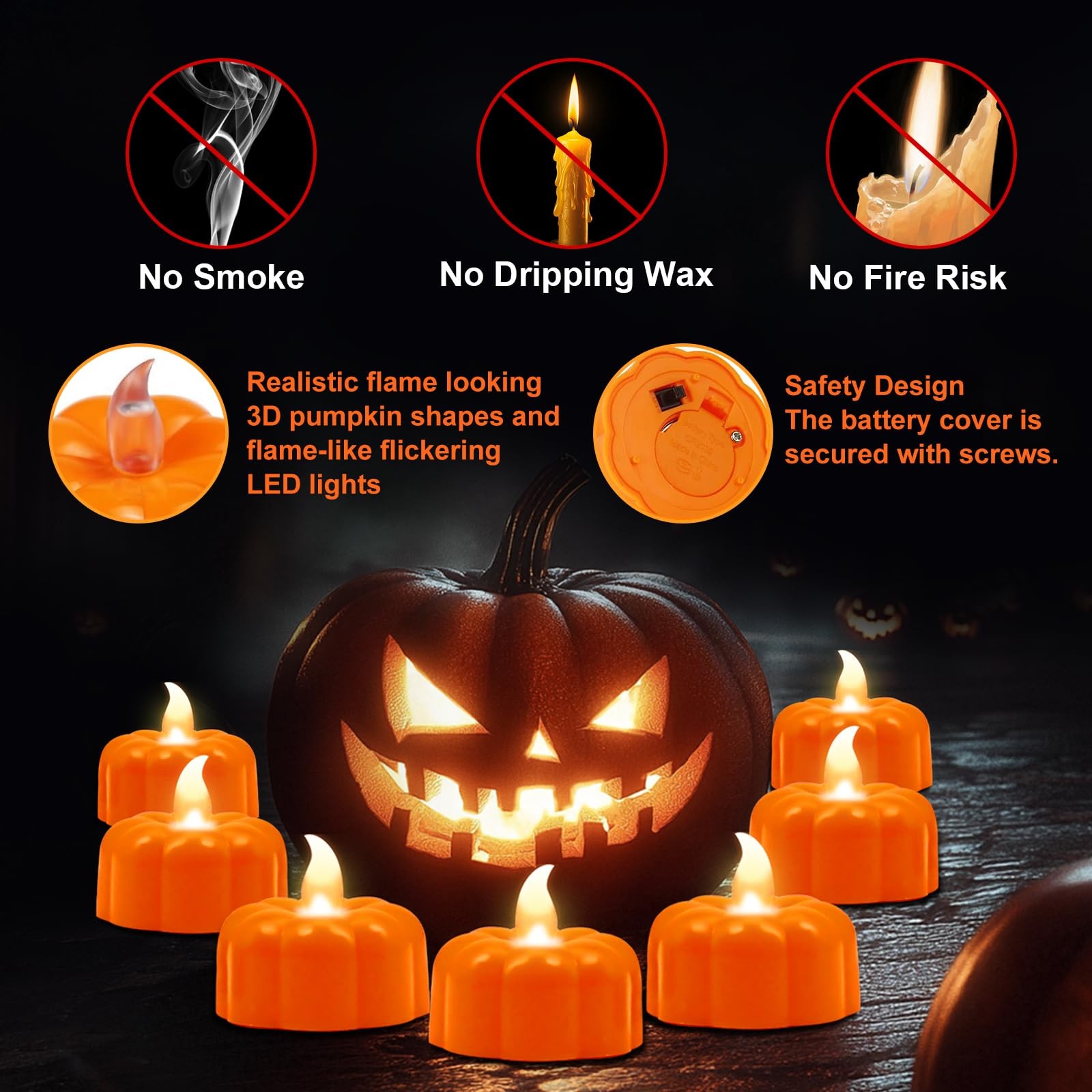 12 Pack Pumpkin Tea Lights Fall Decorations LED Orange Pumpkin Lights FlameLe…