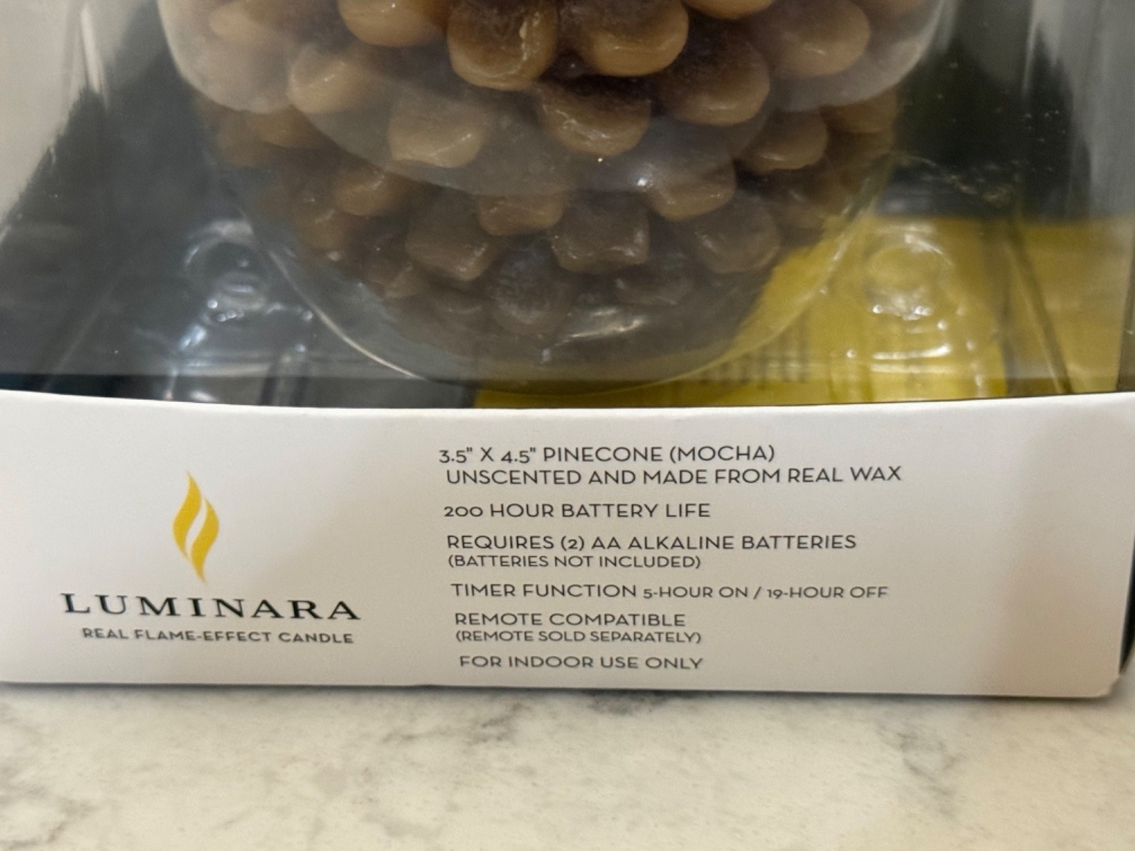 NEW in Box -Luminara Brown Pinecone Flameless Candle Unscented Wax Timer Indoor
