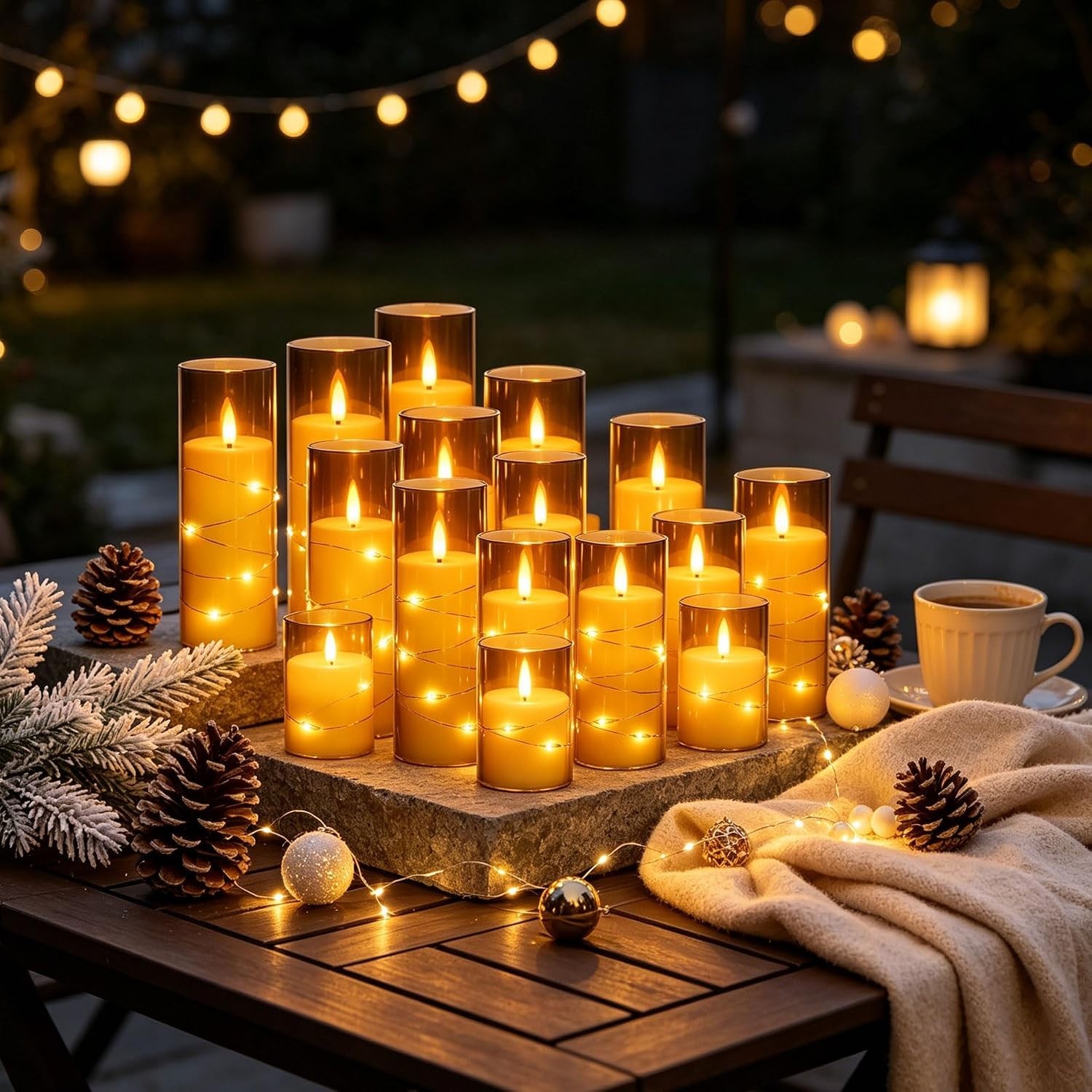 12 Pack Gray Acrylic Flameless Taper Candles, Flickering Black Wick LED Candles