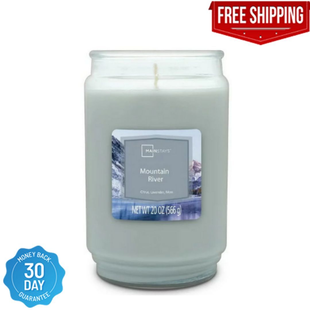 Mainstays Mountain River Scented Single-Wick Large Glass Jar Candle, 20 oz