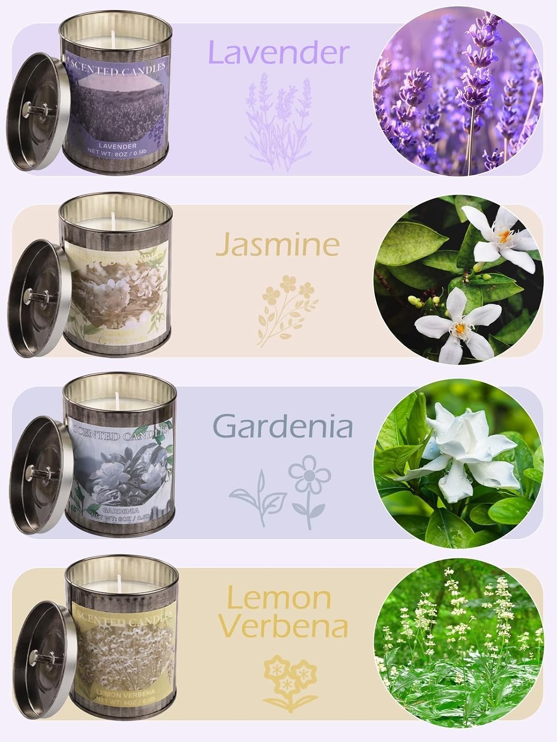 Scented Candle Gift Set, 4 Pack 32oz Soy Wax Candles Set, 200 Hour Burn Time Lon