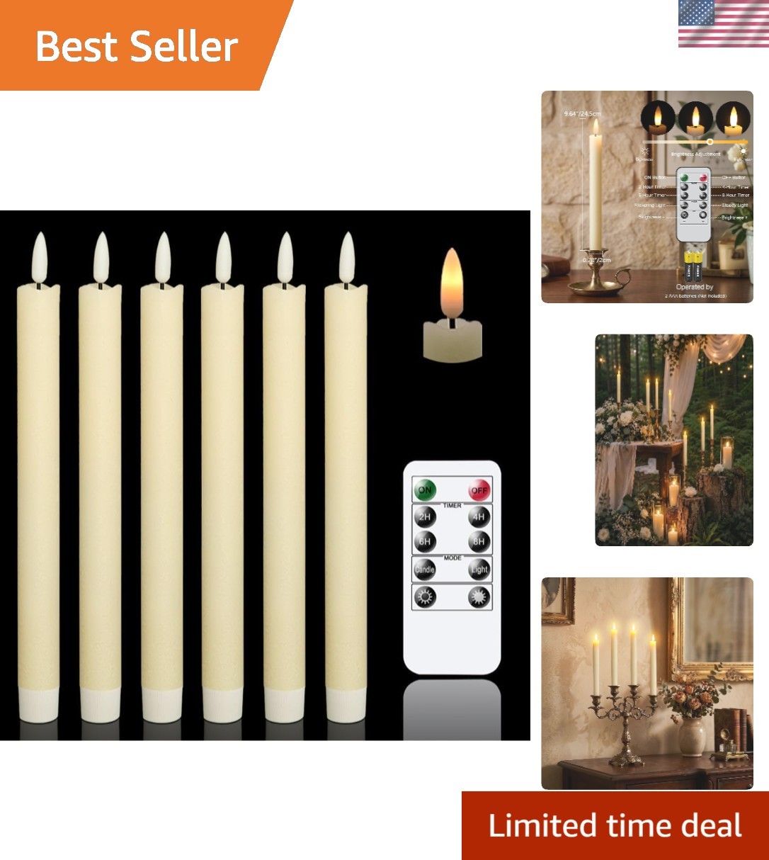 6 Ivory Flameless Candles with Dimmable Brightness & Timer – Safe Tabletop Decor