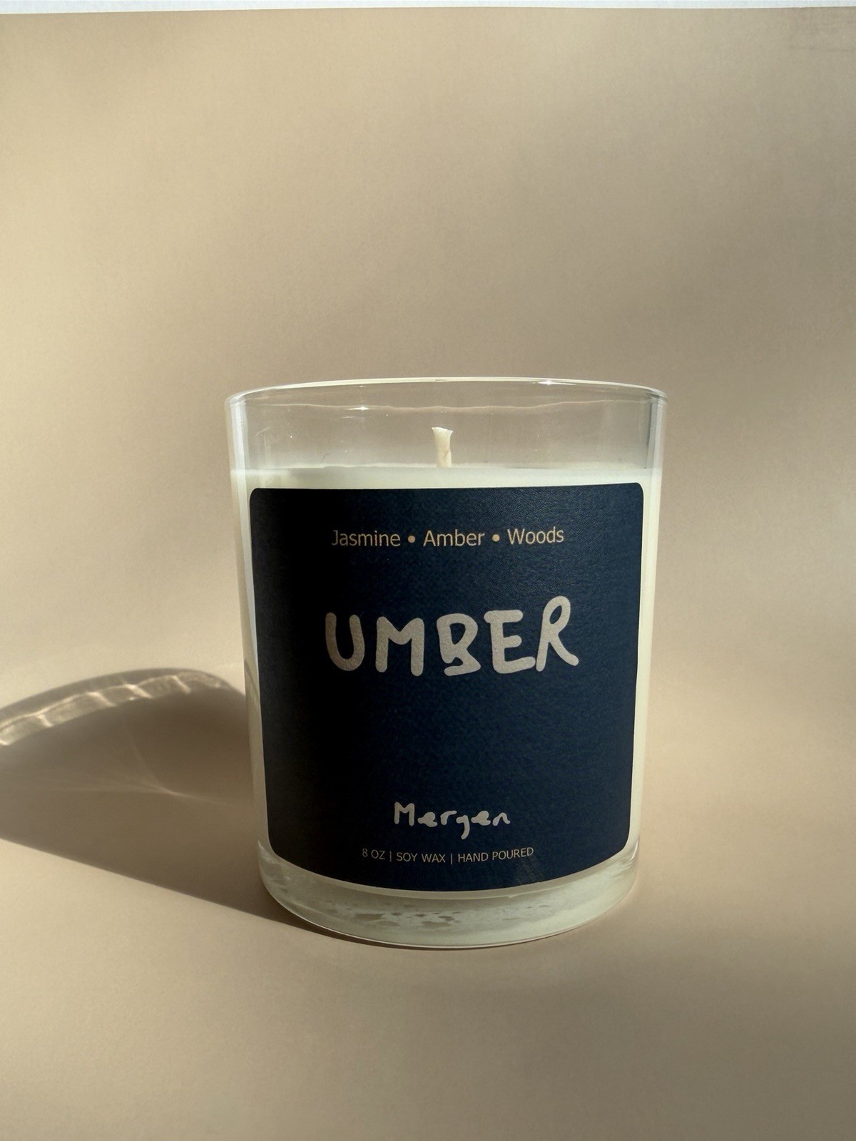 Scented 0 soy wax candle Hand Poured Candle Jasmine Amber Woods 8 oz Mergen