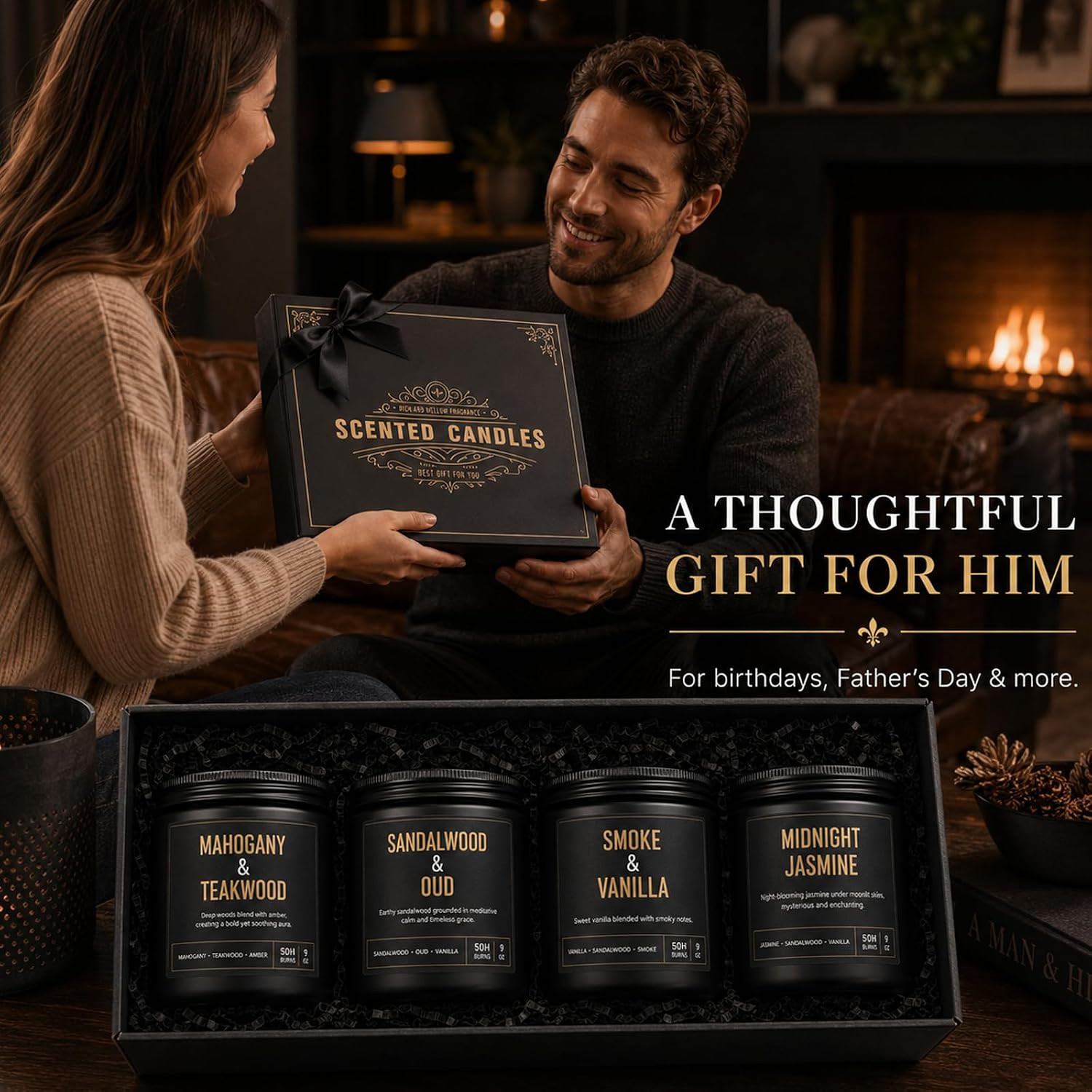 Candles Gifts for Men, 4-Pack Scented Candles, 36 Oz, Birthday Gift Set | up to