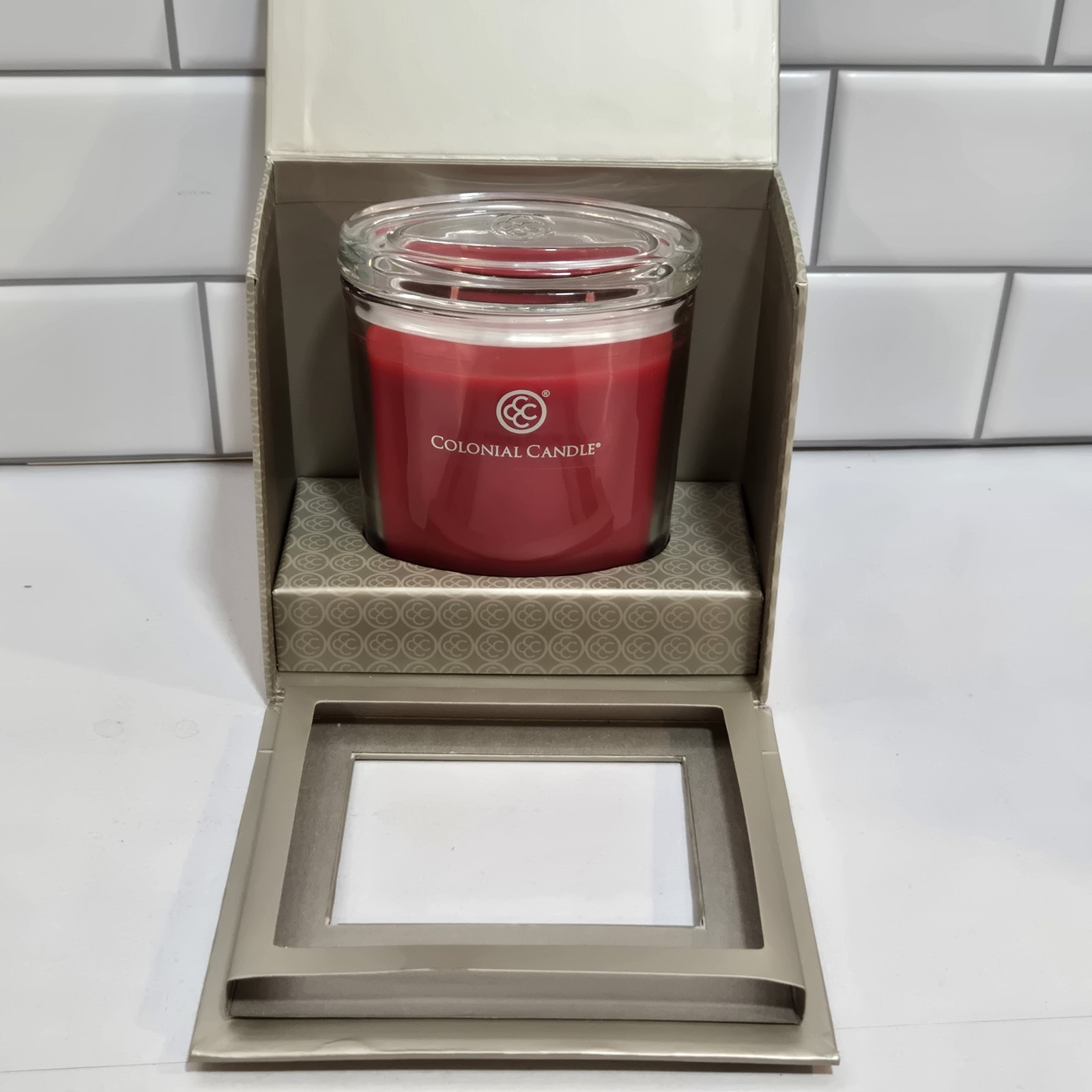 Colonial Candle 2 Wick “Red Rouge” 8oz Glass Oval Jar Holly Berry Scent Holiday