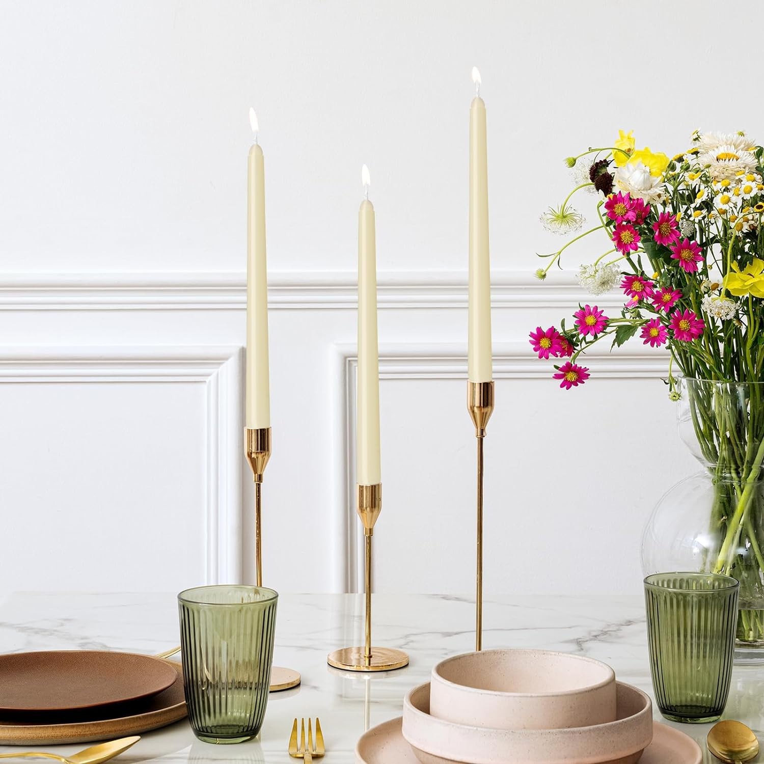 12 Pack Ivory Taper Candles – 10 Inch Dripless, Smokeless, Long-Burning Elegance