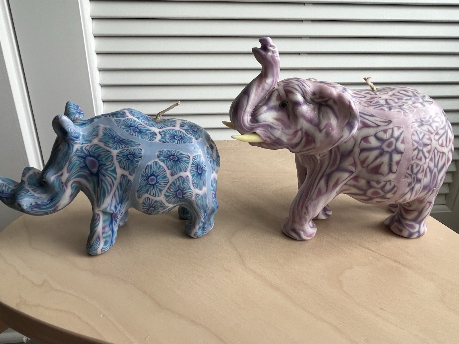 Vtg Swazi Candle Elephant Rhino Millefiori Wax Art African Animals Lot Of 2