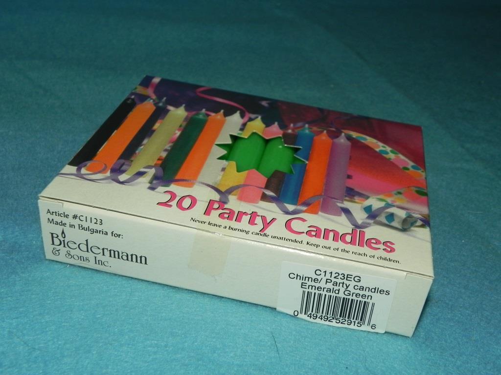 Angel Chime Party Candles, 1/2″ Diameter x 4″ Tall, 20 in New Box, Emerald Green