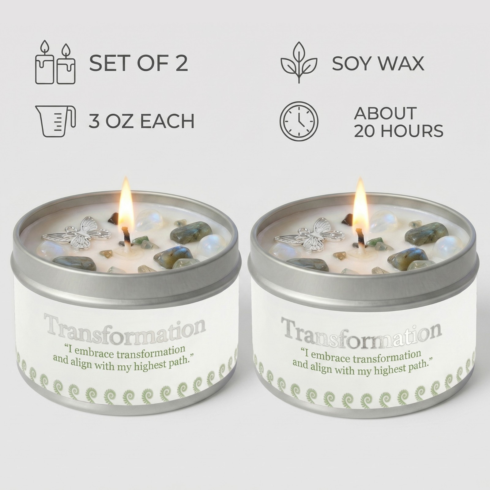 2 Pack Moonstone Crystal Candle Soy New Beginnings Transformation Intention