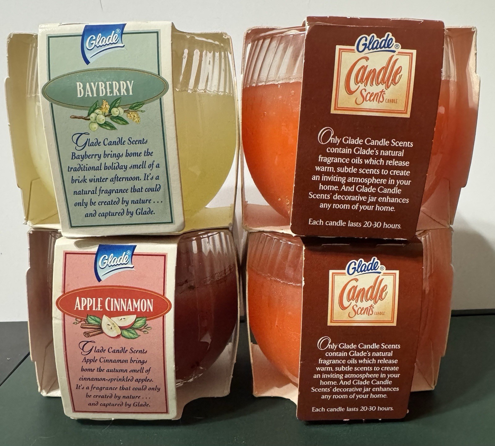 NOS/HTF! Glade Scents Bayberry/Peach/Apple Cinnamon Candles~4 oz~Canada and USA