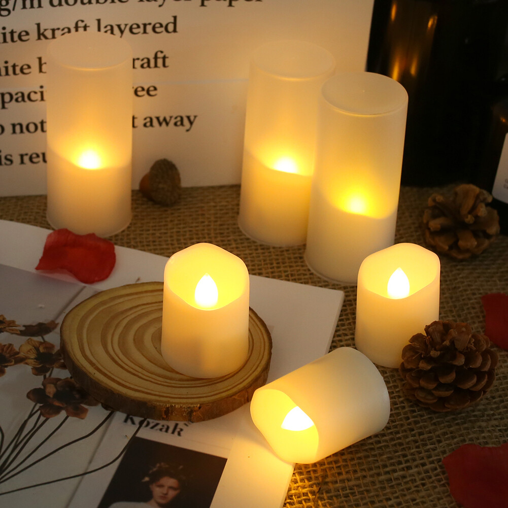 6PCS Rechargeable Flameless Flickering LED Candles Tea Lights with Timer Remote