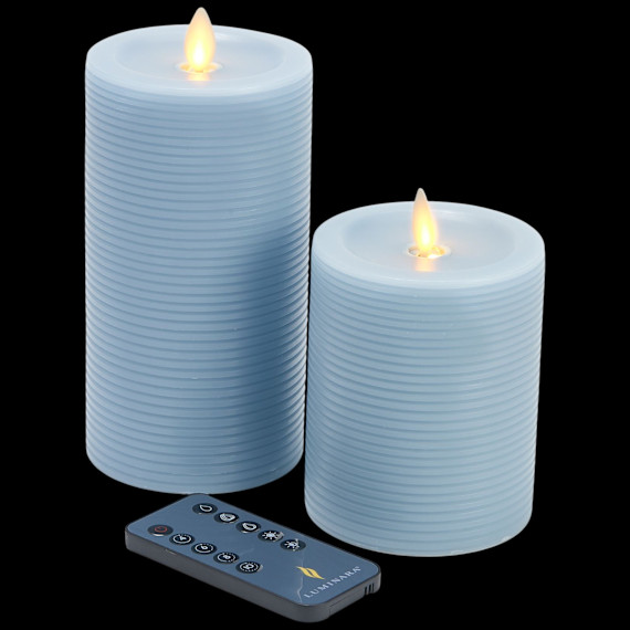 2-Pack: Luminara Textured Striped Flameless Pillar