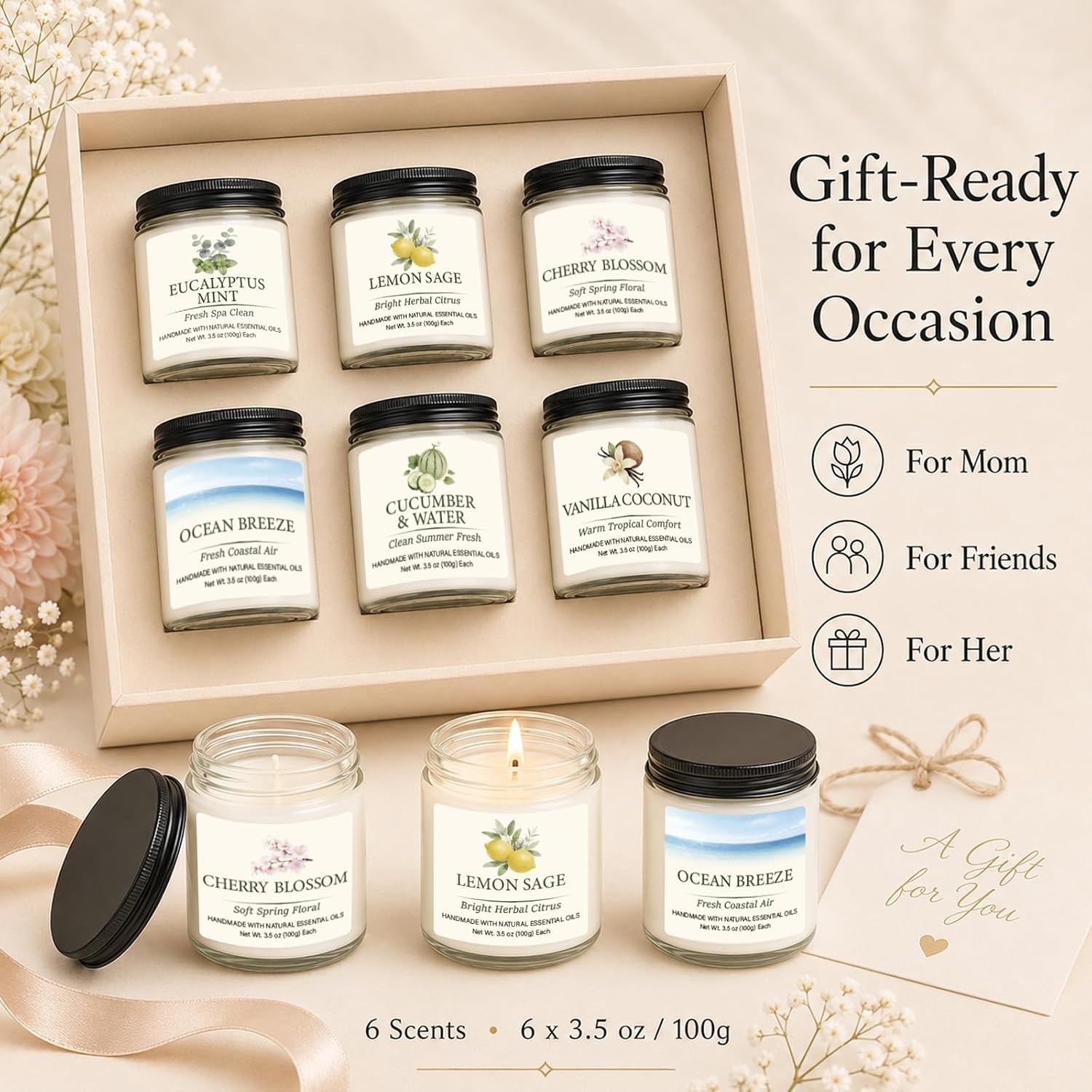 Spring & Summer Scented Candles Set, 6 Pack Soy Candles for Home, 21 oz Aroma…