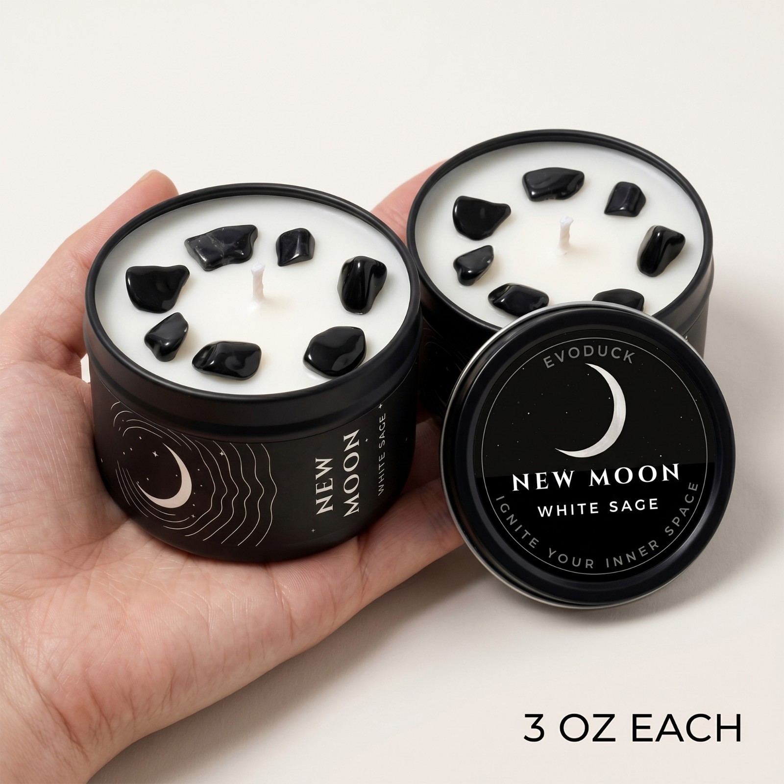 2 Pack New Moon Candle Crystal Soy Manifestation Witchy Celestial Ritual Gift