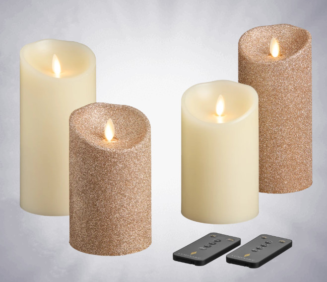 Luminara Flameless Unscented Wax Candles with 2 Remotes 4 Pack Gold Ivory NEW
