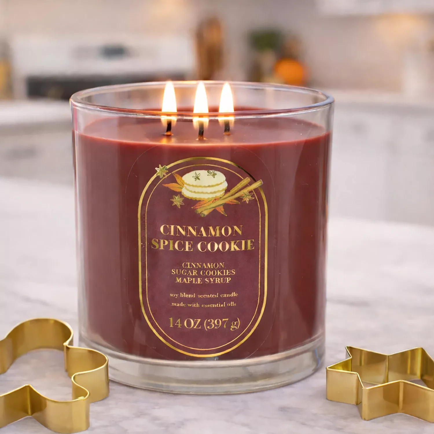 New Sonoma 14oz Scented CINNAMON SPICE COOKIE 3 WICK Candle Seasonal Aroma Decor