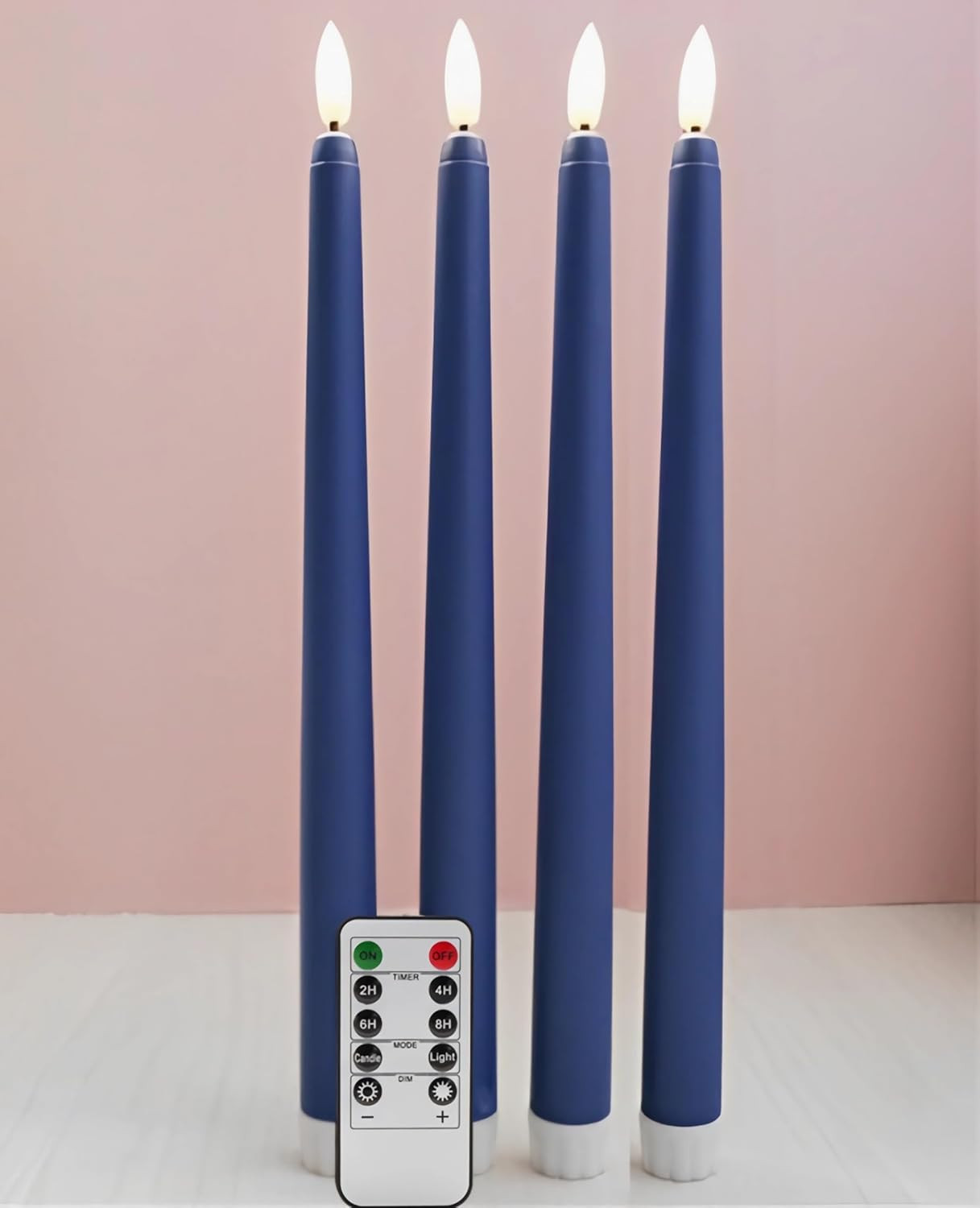 Navy Blue Flameless Taper Candles with Remote, Flickering Battery Powered LED Ca