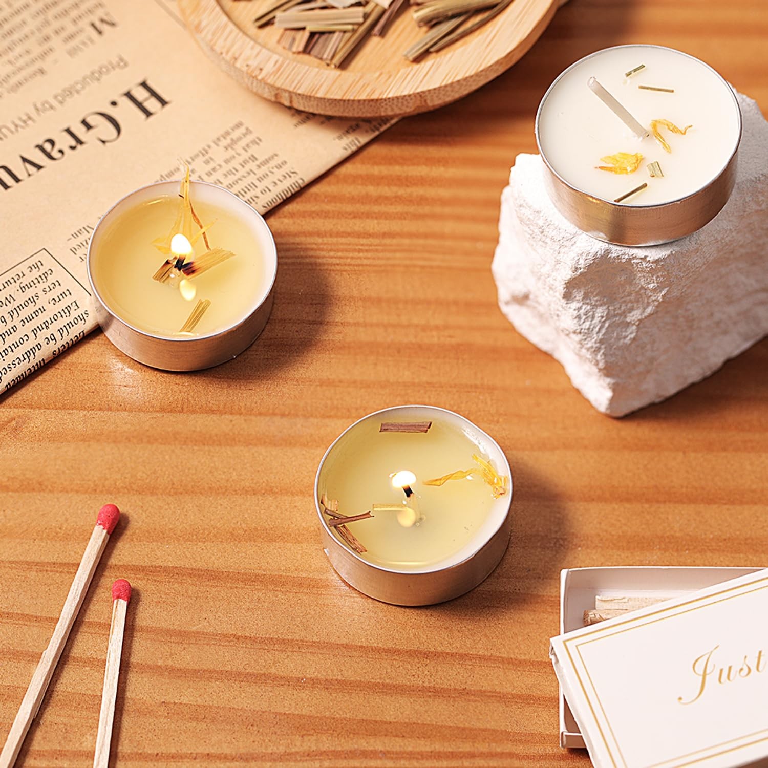 Citronella Scented Tealight Candles Outdoor, 64 Pack – 4-Hour White Tea Lights