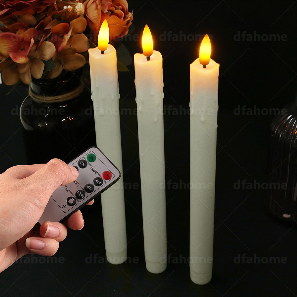 6pcs Flameless Flickering Electric LED Taper Candles Lights with Timer Remote