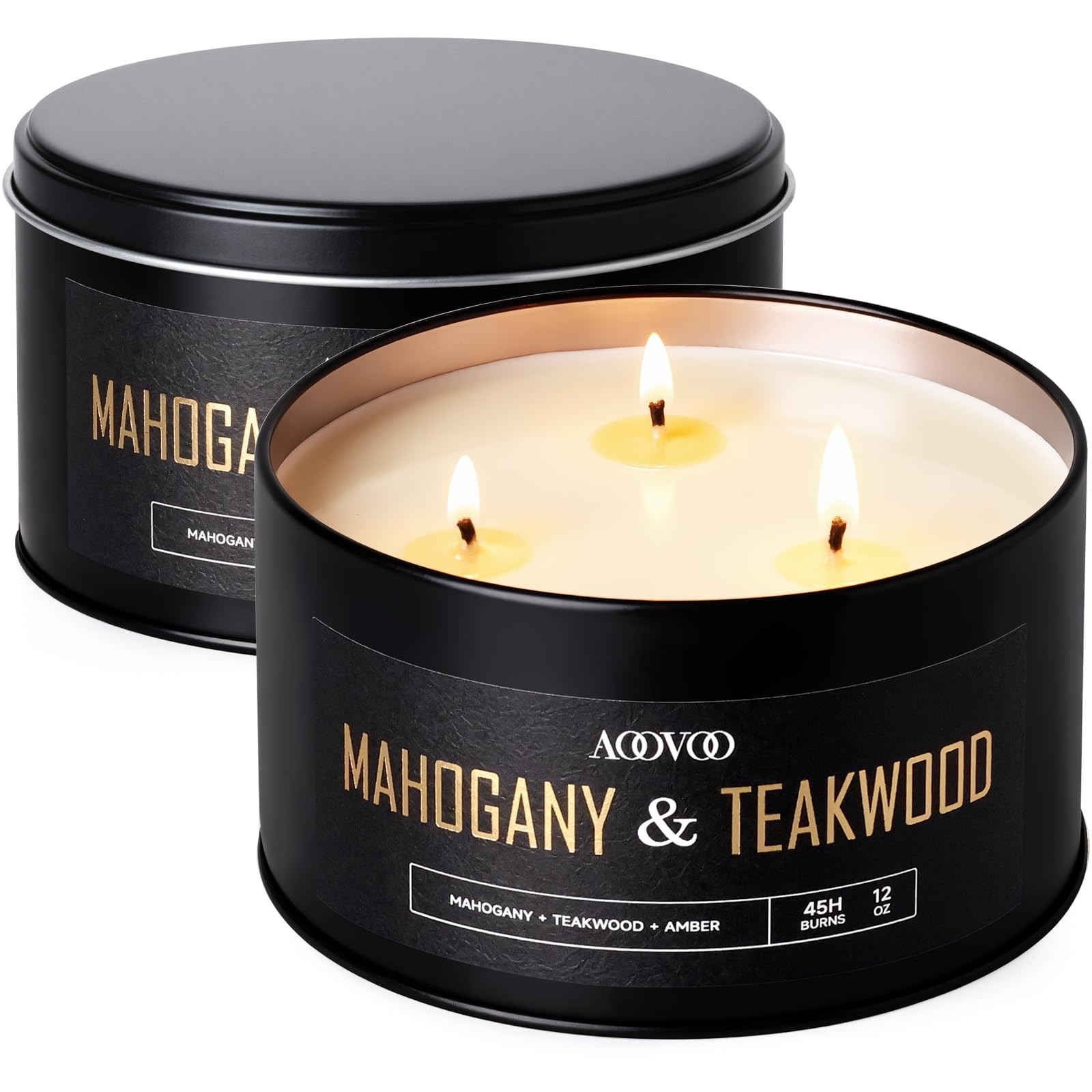 2 Pack 24oz Mahogany Teakwood Scented Candles – 3 Wick Long Lasting Soy, Gift fo